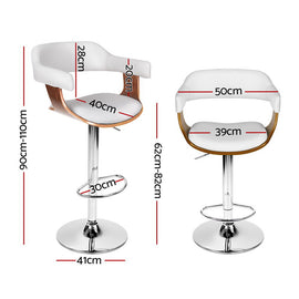 4x Artiss Bar Stools Gas Lift Leather with Armrest White - 0