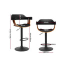 Artiss 2x Bar Stools Gas Lift Leather w/Armrest All Black-2