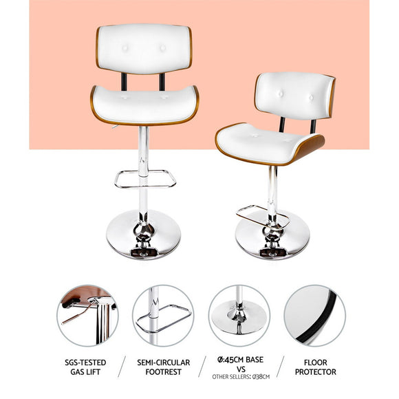 Artiss Bar Stools Gas Lift Leather White