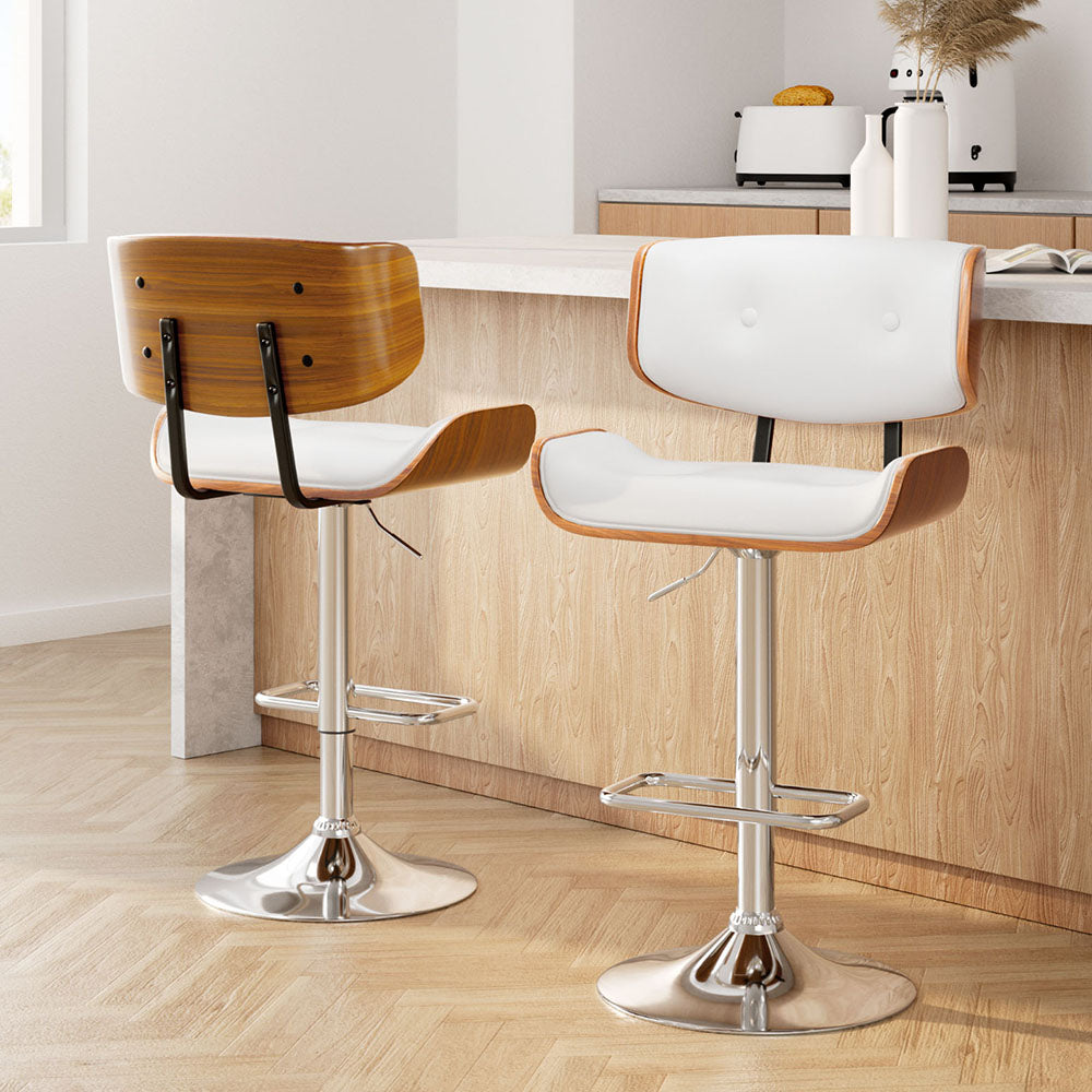 Artiss 2x Bar Stools Gas Lift Leather White - 0