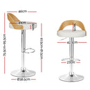 Artiss 2x Bar Stools Adjustable Leather Padded White-2