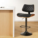 Artiss Bar Stools Kitchen Dining Chairs Gas Lift Stool Wooden Leather Black-7