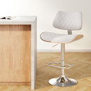 Artiss Bar Stools Kitchen Dining Chairs Gas Lift Stool Wooden Leather White-13