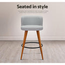 Artiss 2x Bar Stools Linen Padded Wooden Grey-11