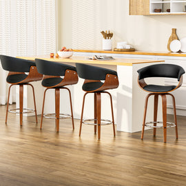 Artiss 4x Bar Stools Swivel PU Seat Wooden - 0