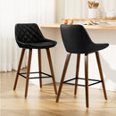 Artiss 2x Bar Stools PU Seat Wooden-1