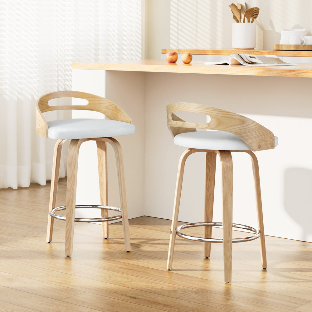 Artiss 2x Bar Stools Swivel Dining Chairs Low Back Counter Seat PU Cushion - 0