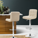 Artiss 2x Bar Stools Leather Gas Lift Beige-14