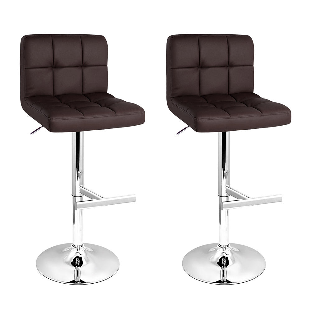 Artiss 2x Bar Stools Leather Gas Lift Brown - 0