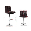 Artiss 2x Bar Stools Leather Gas Lift Brown-2