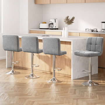 Artiss 4x Bar Stools Fabric Gas Lift Grey - 0