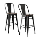 2x Artiss Metal Bar Stools Wooden Seat Retro Counter Stool-1