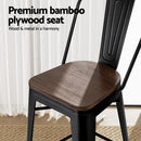 4x Artiss Metal Bar Stools Wooden Seat Retro Counter Stool-4