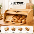 Artiss Bamboo Bread Box Bin Roll Top Kitchen Countertop Storage 45cm Natural-3
