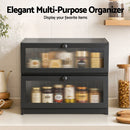 Artiss Bamboo Bread Box 2-Tier Kitchen Countertop Storage 40cm Black-6