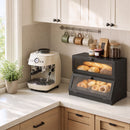 Artiss Bamboo Bread Box 2-Tier Kitchen Countertop Storage 40cm Black-8