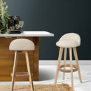 Artiss 2x Bar Stools Padded Leather Wooden Beige-14