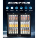 Devanti 198L Bar Fridge Dual Glass Door w/Light Black-2