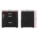 Artiss 2X Bedside Table 2 Drawers Side Table Leather - CADEN Black-2