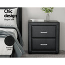Artiss 2X Bedside Table 2 Drawers Side Table Leather - CADEN Black-4