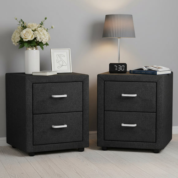 Artiss 2X Bedside Table 2 Drawers Fabric - CADEN Charcoal