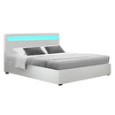 Artiss Bed Frame Double Size Gas Lift RGB LED White Cole-1