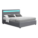 Artiss Bed Frame Queen Size LED Gas Lift Grey COLE-1