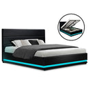 Artiss Lumi LED Bed Frame PU Leather Gas Lift Storage - Black Double-1