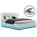 Artiss Lumi LED Bed Frame PU Leather Gas Lift Storage - White Double-1