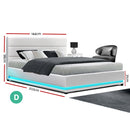 Artiss Lumi LED Bed Frame PU Leather Gas Lift Storage - White Double-2