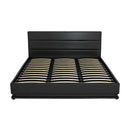 Artiss Lumi LED Bed Frame PU Leather Gas Lift Storage - Black King-4