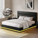 Artiss Lumi LED Bed Frame PU Leather Gas Lift Storage - Black Queen-1