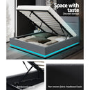 Artiss Lumi LED Bed Frame Fabric Gas Lift Storage - Grey Queen-6