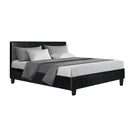 Artiss Bed Frame Double Size Base Mattress Platform Leather Wooden Black NEO-1