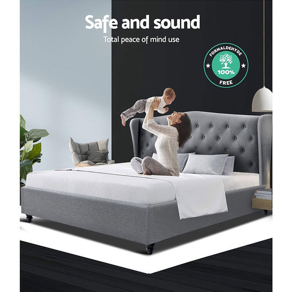 Artiss Pier Bed Frame Fabric - Grey Queen