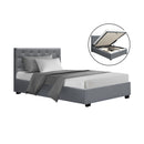 Artiss Vila Bed Frame Fabric Gas Lift Storage - Grey King Single-2