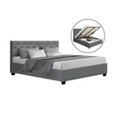 Artiss Vila Bed Frame Fabric Gas Lift Storage - Grey Queen-1