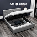 Artiss Vila Bed Frame Fabric Gas Lift Storage - Grey Queen-7