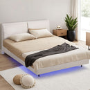 Artiss Double Bed Frame RGB LED Floating Beds Adjustable Headboard Beige White-1
