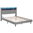 Artiss Bed Frame Double Size LED Mattress Base Platform with Storage Shelf Hidden Storage Box Grey-1