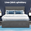 Artiss Tiyo Bed Frame Fabric Gas Lift Storage - Grey Double-9