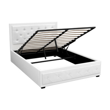 Artiss Tiyo Bed Frame PU Leather Gas Lift Storage - White Double - 0