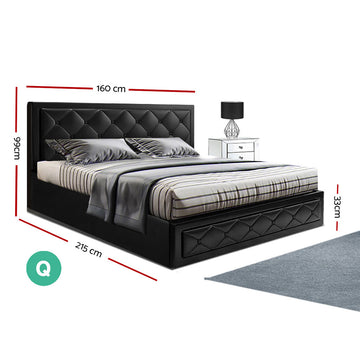 Artiss Bed Frame Queen Size Gas Lift Black TIYO - 0