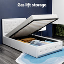 Artiss Tiyo Bed Frame PU Leather Gas Lift Storage - White King Single-7