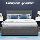 Artiss Tiyo Bed Frame Fabric Gas Lift Storage - Grey Queen-9
