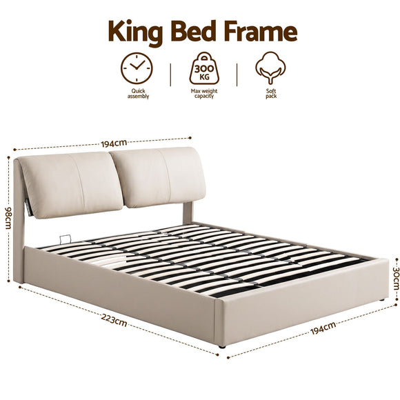 Artiss King Bed Frame Gas Lift Storage 3 Drawers Adjustable Headboard Platform Base