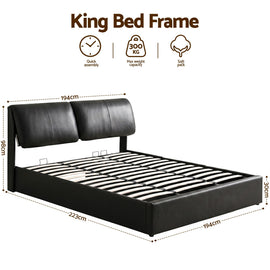 Artiss King Bed Frame Gas Lift Storage 3 Drawers Adjustable Headboard Platform Bed Black - 0