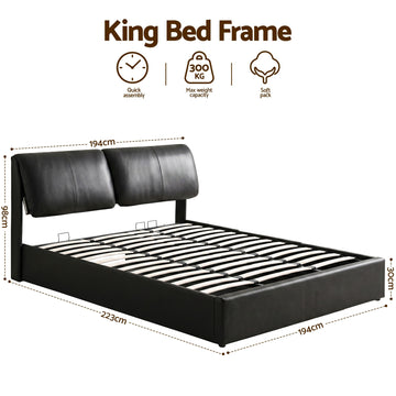 Artiss King Bed Frame Gas Lift Storage 3 Drawers Adjustable Headboard Platform Bed Black - 0