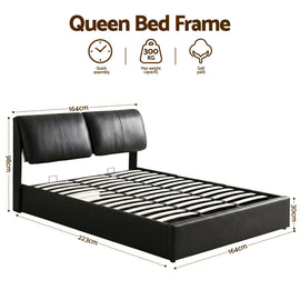 Artiss Queen Bed Frame Gas Lift Storage 3 Drawers Adjustable Headboard Platform Bed Black - 0