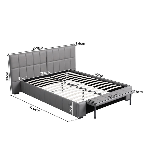 Artiss Double Size Upholstered Gas Lift Bed Frame with Foldable Bench PVC Leather Platform Bed with Storage